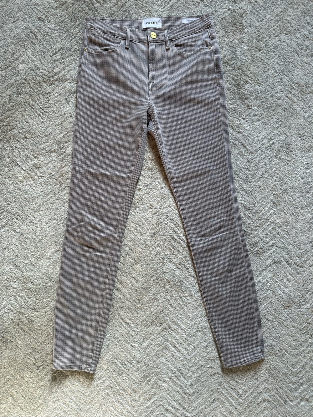 Frame Plaid Skinny Jeans in Taupe Gray-27